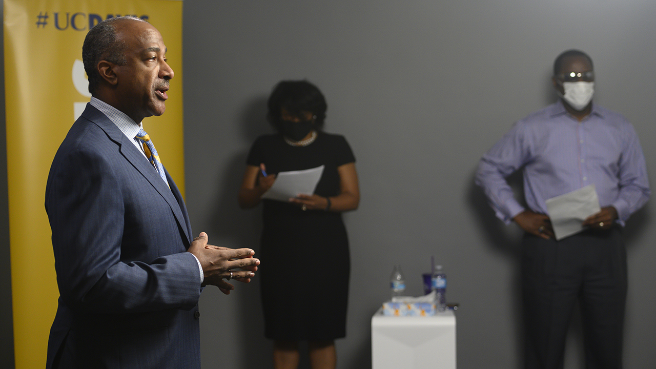 Chancellor May gives remarks during livestream remembrance of Black lives lost, June 2020.