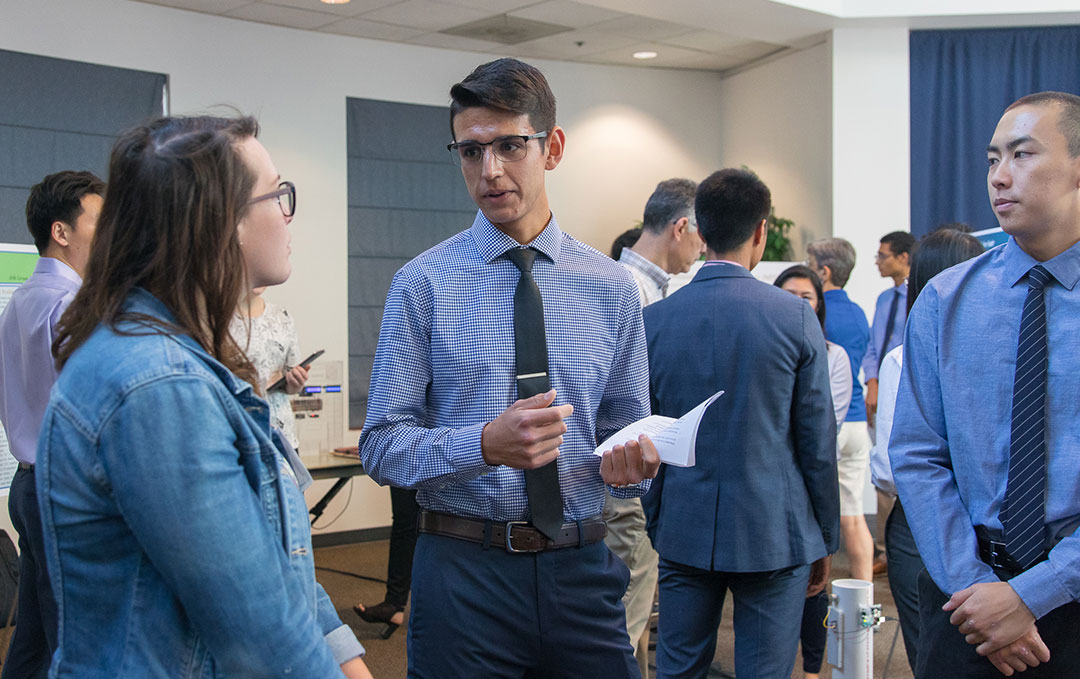 “Introduction to Engineering Design” spring 2019 showcase, held in the Walter A. Buehler Alumni Center. Last quarter, the event was moved online.