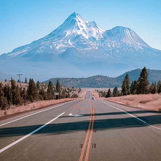 View of Mt. Shasta from a road