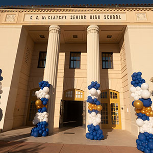 Balloons at front entrance of McClatchy High School