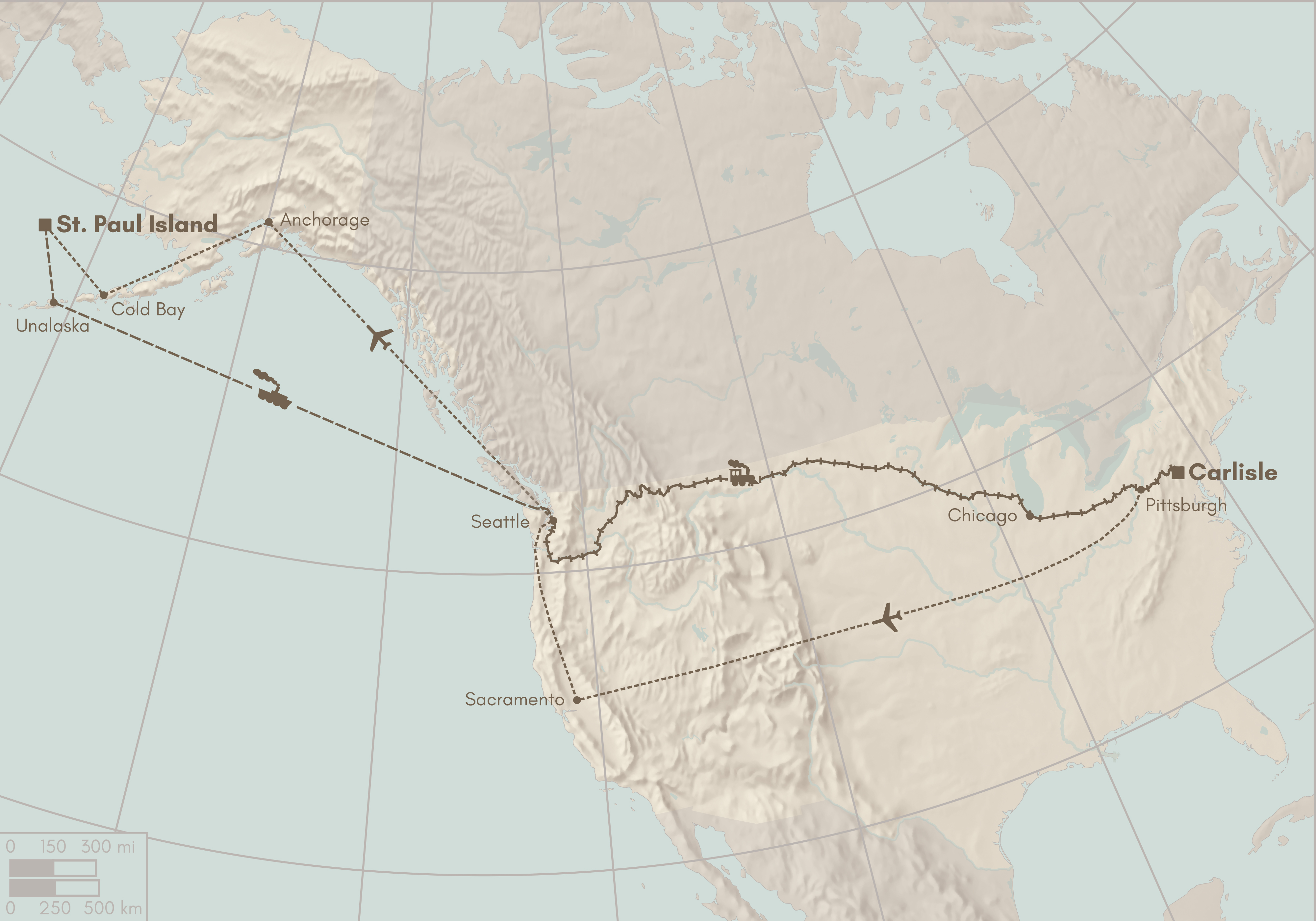 World map showing path of Sophia Tetoff