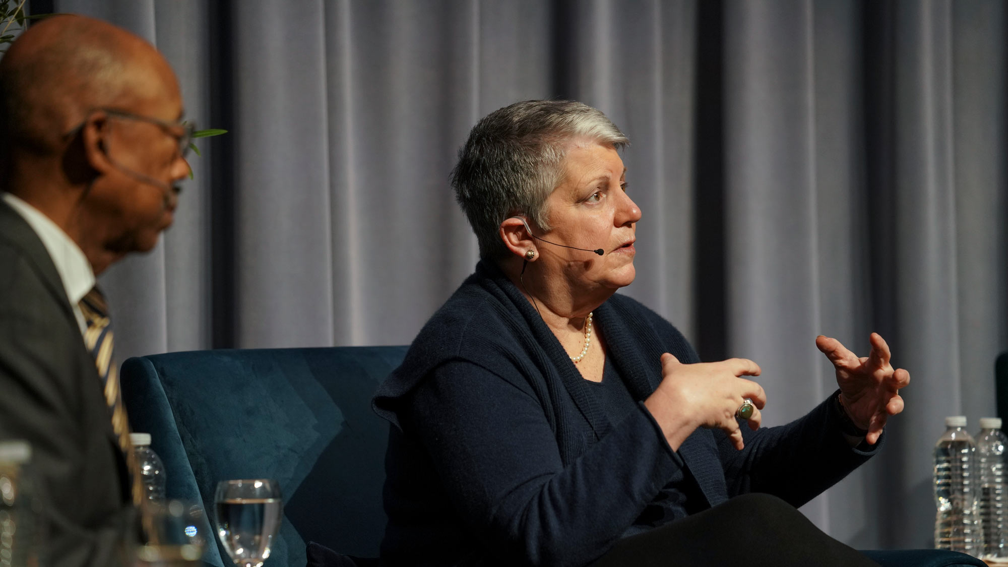 President Drake and President Emerita Napolitano, gesturing