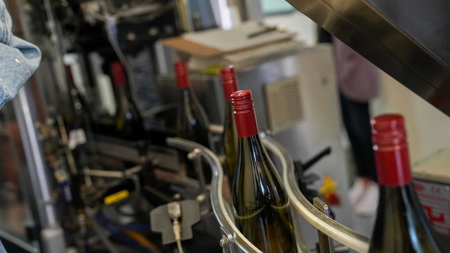 Halsey Bottling presents its mobile bottling process to post-fermentation processing lab students. (Karin Higgins/UC Davis)