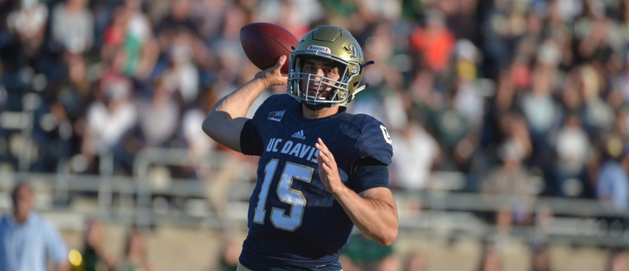 Jake Maier throws a pass.