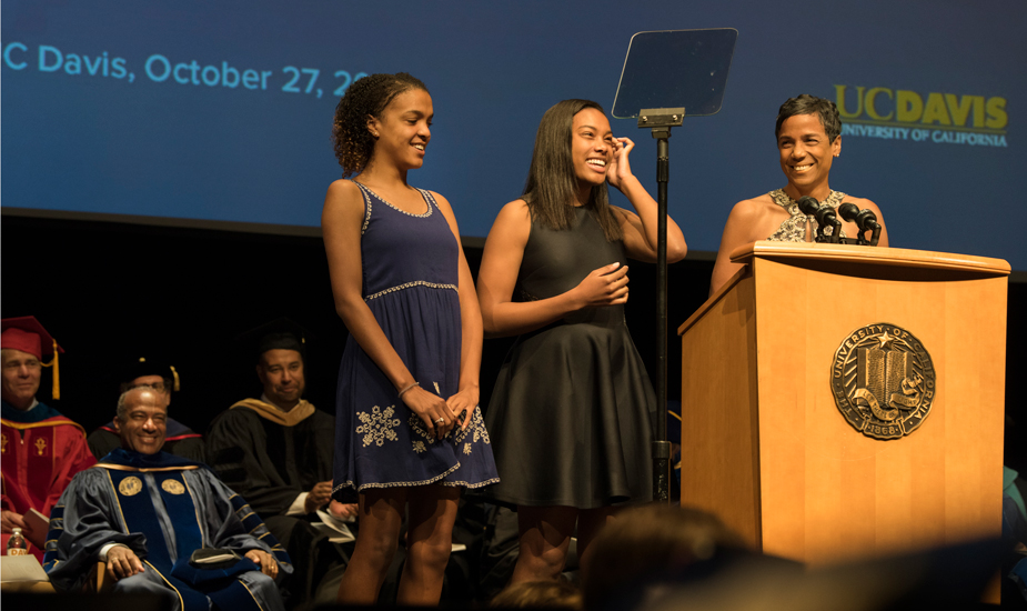 Jordan, Simone and LeShelle May at podium