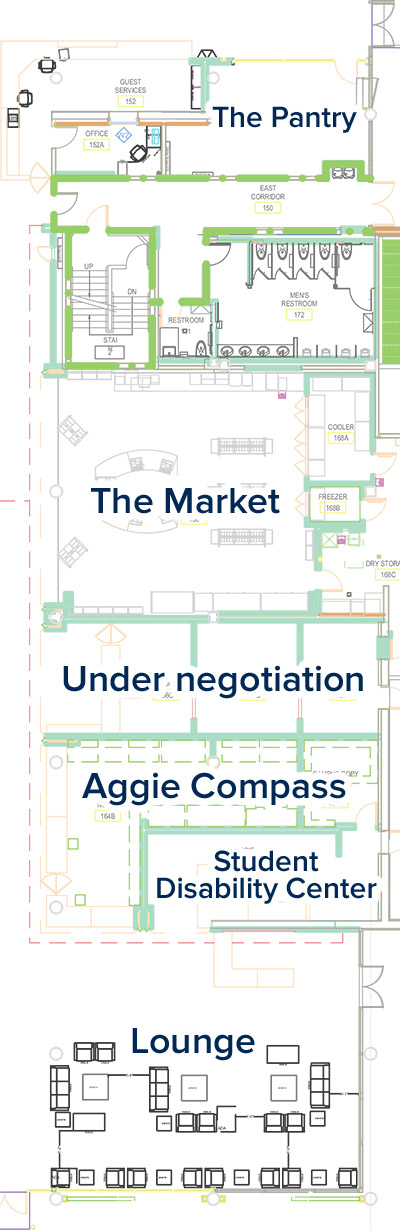 A floor plan of the Memorial Union's east wing.