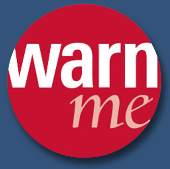 "WarnMe" in red circle (logo)