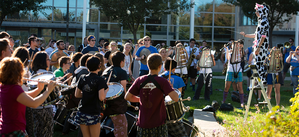 Marching band plays during Pajamarino