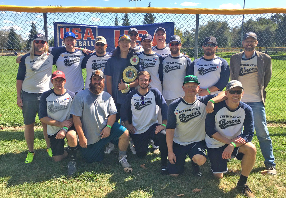 Softball team photo on diamond.