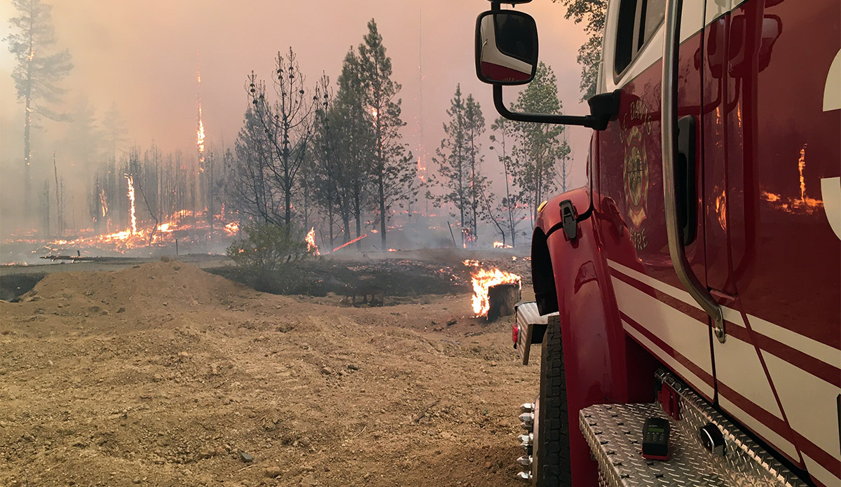 A UC Davis fire truck at the Kincade Fire.