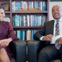 Chancellor May and LeShelle sitting in front of a bookshelf