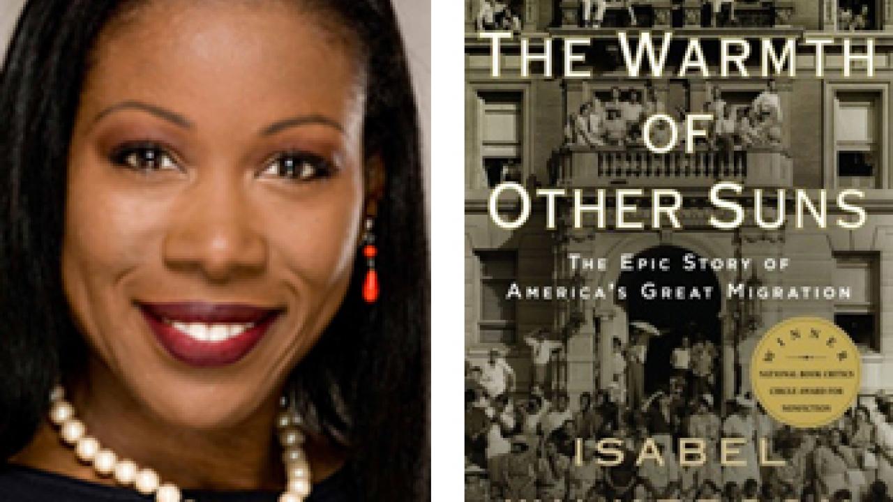 Photo and book cover: Isabel Wilkerson and "The Warmth of Other Suns: The Epic Story of America's Great Migration"