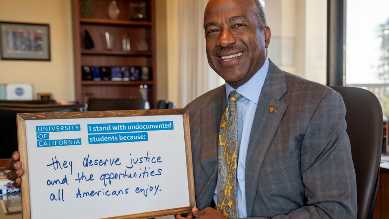 Chancellor Gary S. May with message of support for DACA students