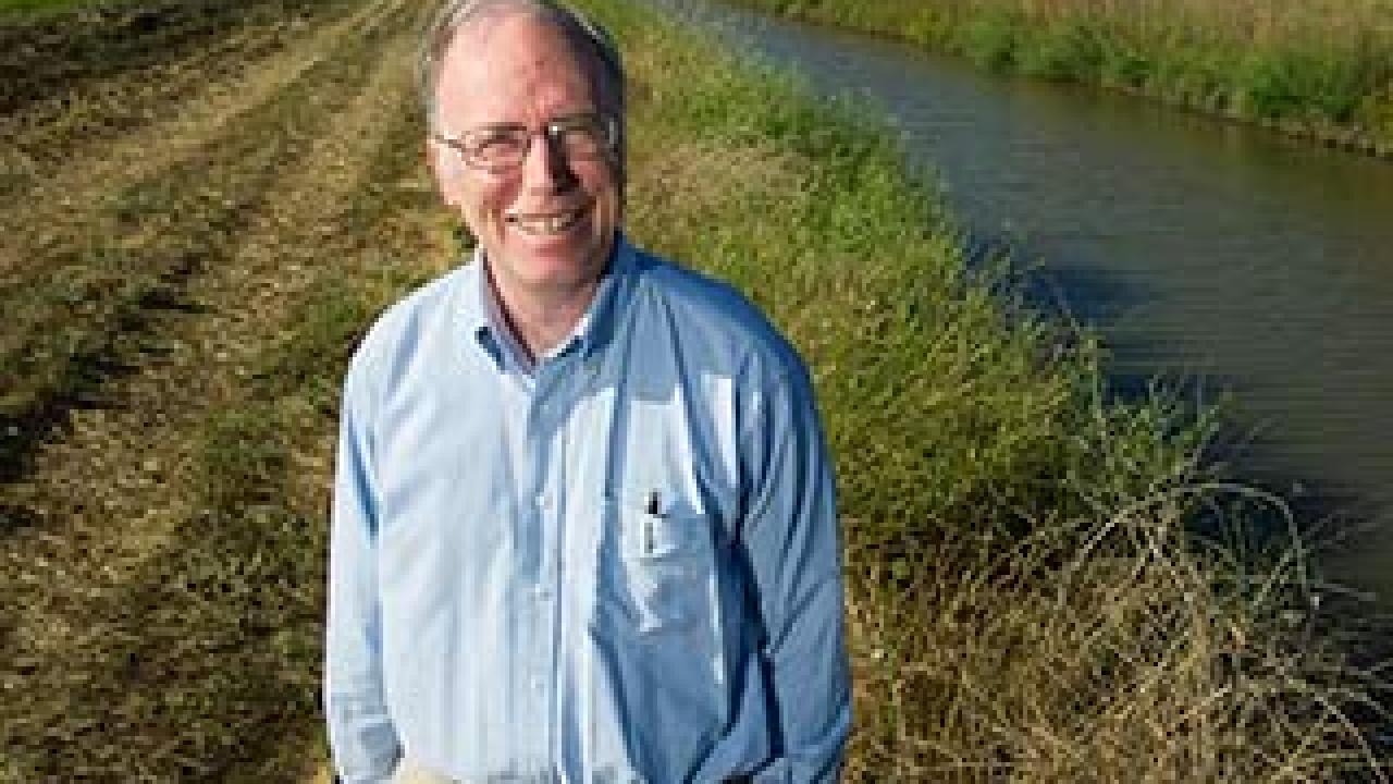 Man standing alongside a canal in the wetlands