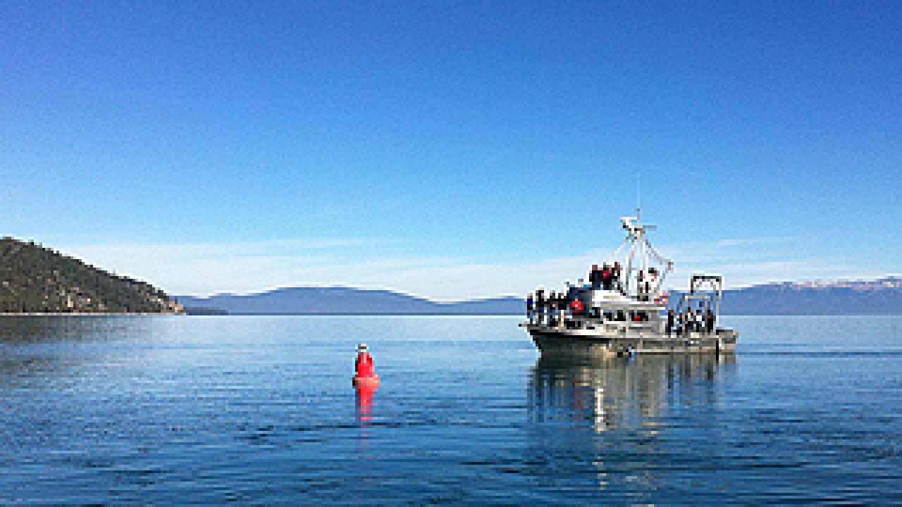 Boat floating on Lake Tahoe 