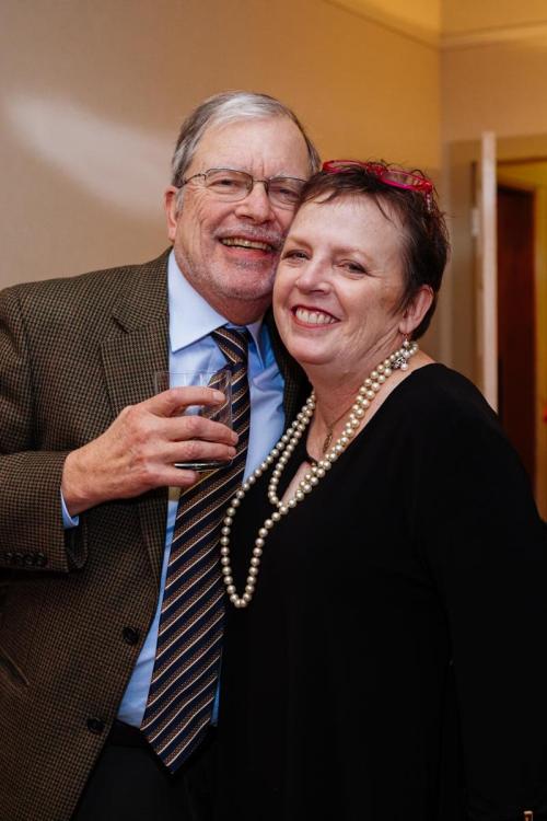 Tom Munn, left, and Maggie Morgan, right, smile together.