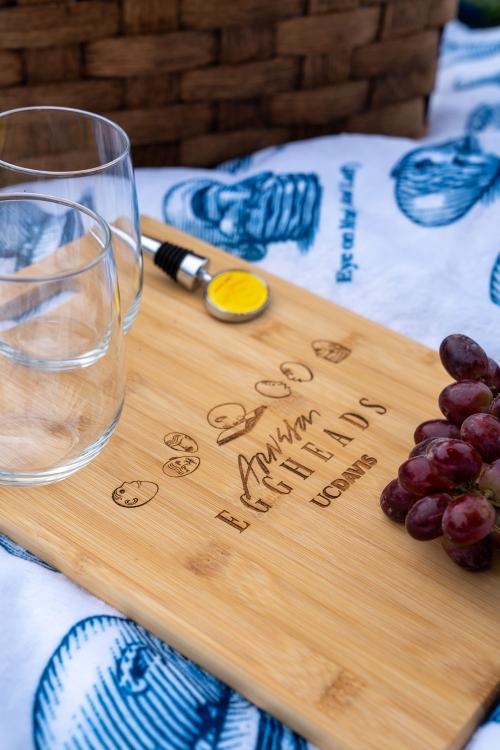 wood cutting board branded with Egghead insignia