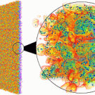 Graphic: A three-dimensional square with a circle cutout showing the mixing of fluids at a microlevel