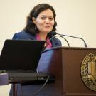 Raquel Aldana speaks at an event at UC Davis.