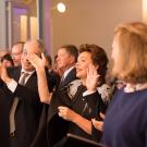 Maria Manetti Shrem waves during the Jan Shrem and Maria Manetti Shrem Museum of Art Legacy Dinner.