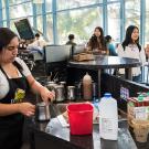 Students make coffee.