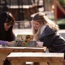 UC Davis students at an outdoor restaurant in town