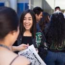 Students speak at outdoor event