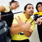 picture from Puffs of three people with wands (Courtesy, Woodland Opera House)